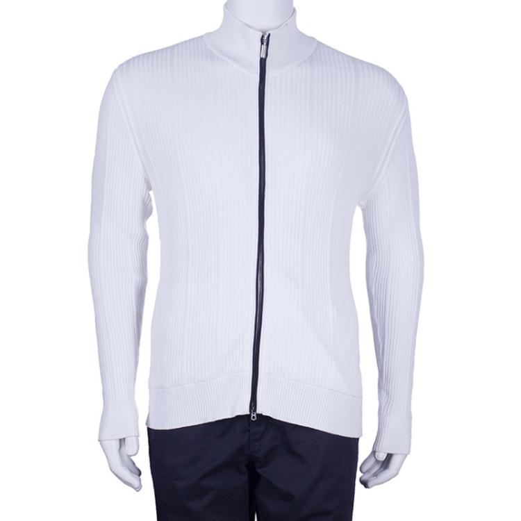 Pre Owned Brioni Men's White Rib Knit Cardigan M