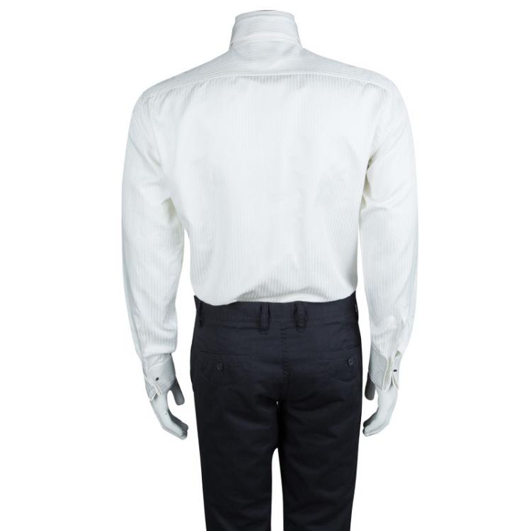 Pre Owned Brioni White Striped Long Sleeve Buttondown Shirt M