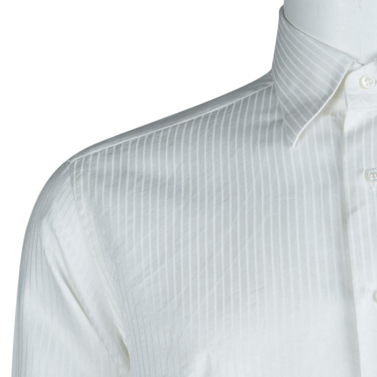 Pre Owned Brioni White Striped Long Sleeve Buttondown Shirt M
