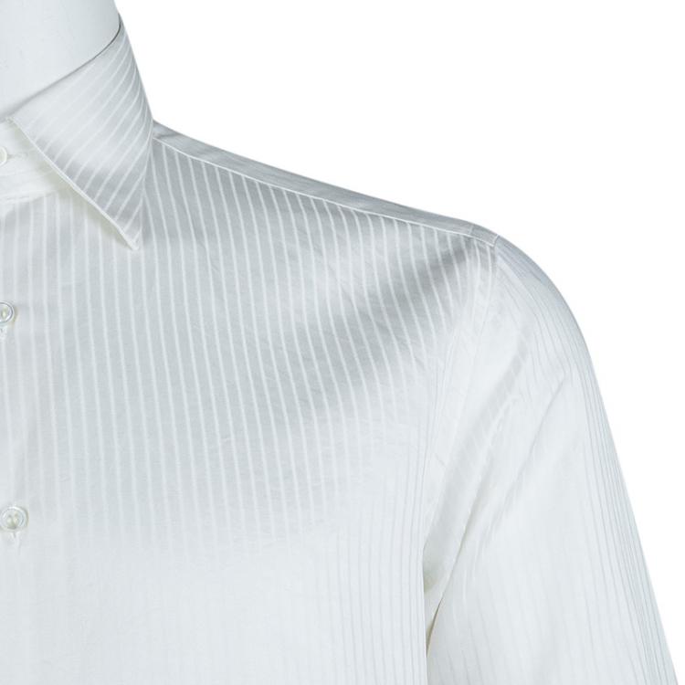 Pre Owned Brioni White Striped Long Sleeve Buttondown Shirt M