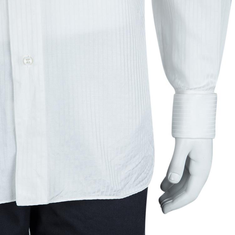 Pre Owned Brioni White Striped Long Sleeve Buttondown Shirt M