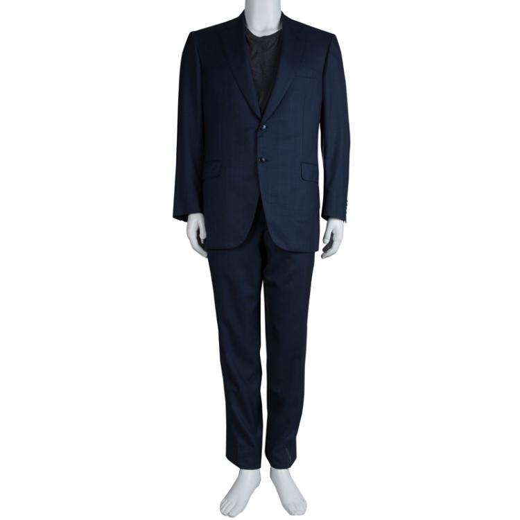Pre Owned Brioni Blue Pinchecked Wool Suit L 