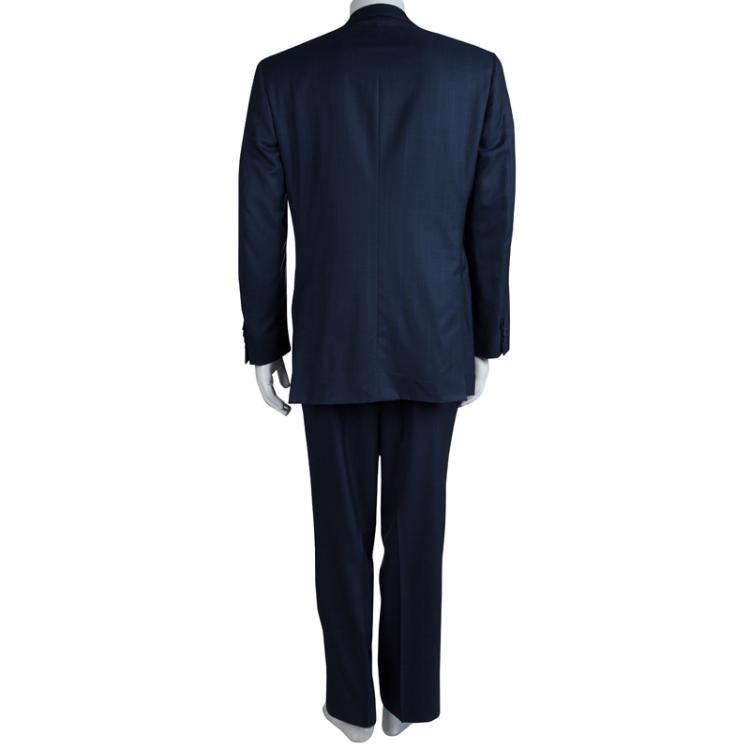 Pre Owned Brioni Blue Pinchecked Wool Suit L 