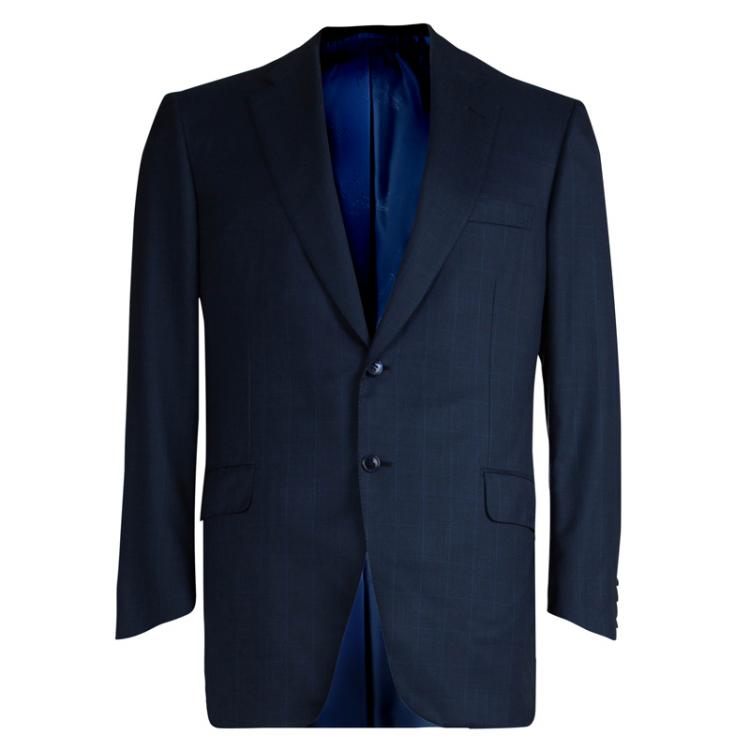Pre Owned Brioni Blue Pinchecked Wool Suit L 