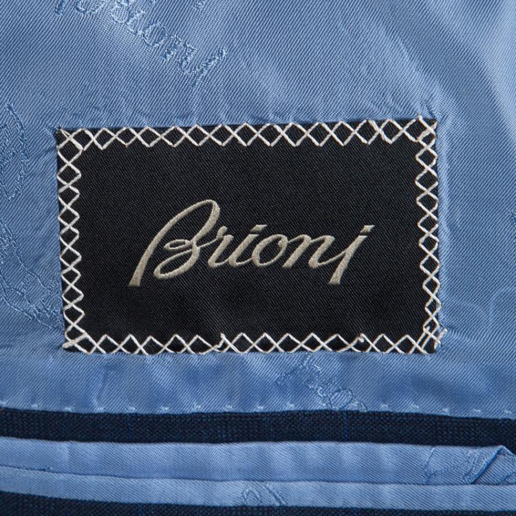 Pre Owned Brioni Blue Pinchecked Wool Suit L 