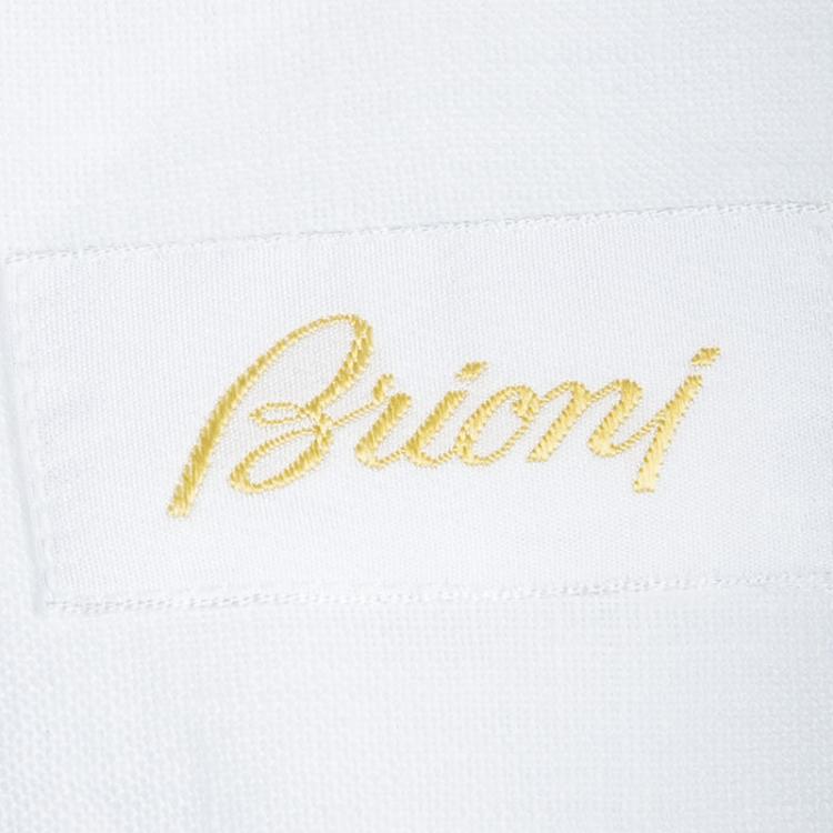 Pre Owned Brioni White Linen Paisley Detailed Collar Shirt L
