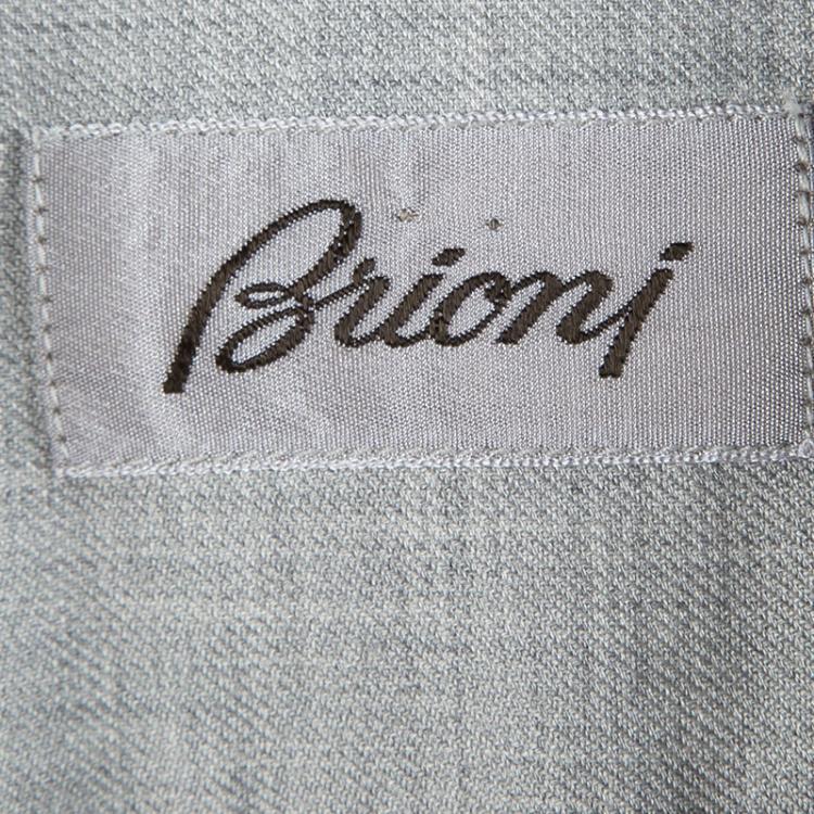 Pre Owned Brioni Whte and Grey Striped Cotton Long Sleeve Button Front Shirt XL