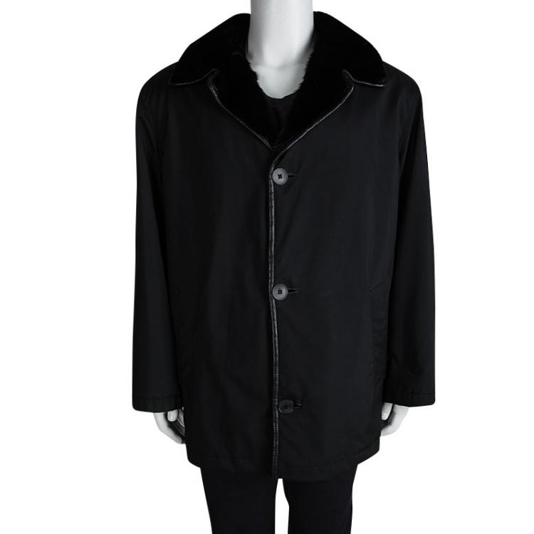 Pre Owned Brioni Black Fur Trim Jacket XXXL