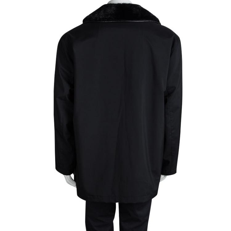 Pre Owned Brioni Black Fur Trim Jacket XXXL