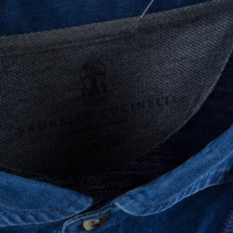 Pre Owned Brunello Cucinelli Blue Mock Shirt Layer Short Sleeve Sweater XXL