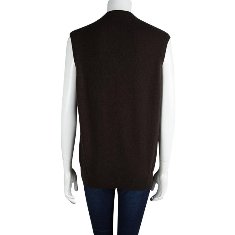 Pre Owned Brunello Cucinelli Brown Cashmere Sleeveless V-Neck Sweater M