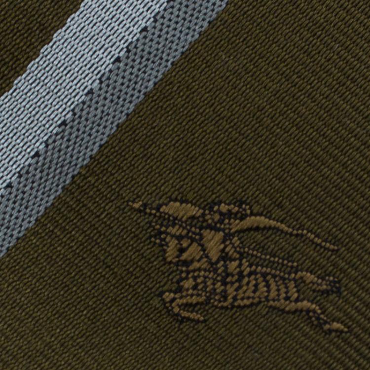 Pre Owned Burberry Olive Green and White Striped Silk Tie