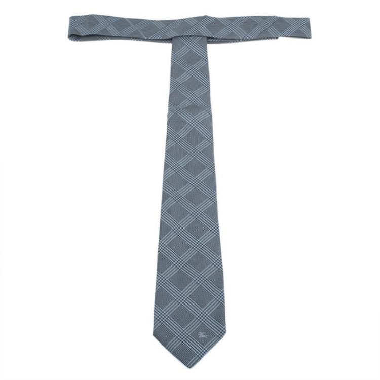 Pre Owned Burberry Grey Woven Silk Tie