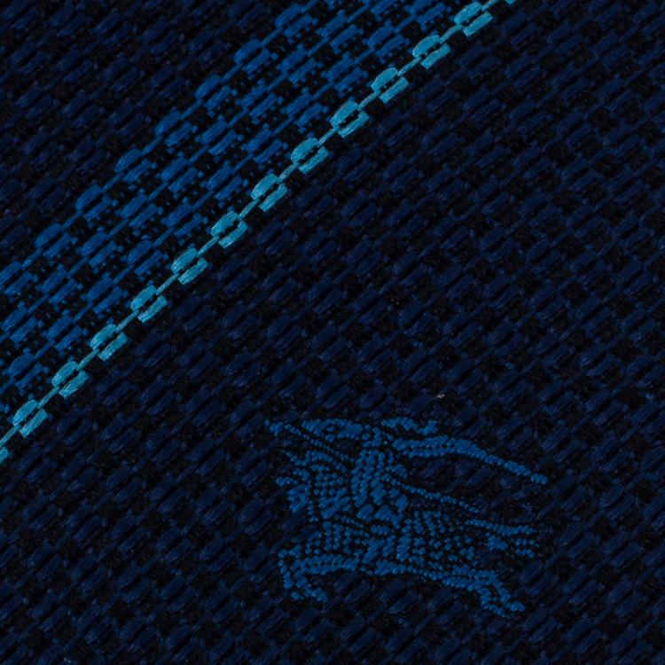 Pre Owned Burberry Two Tone Blue Striped Silk Tie