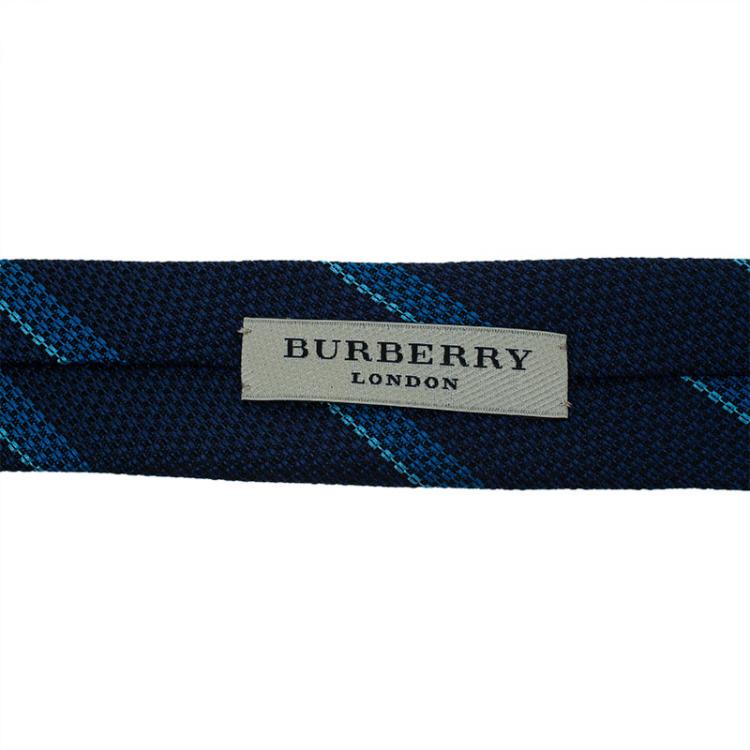 Pre Owned Burberry Two Tone Blue Striped Silk Tie
