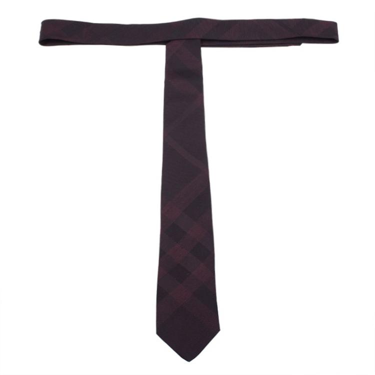 Pre Owned Burberry Burgundy Nova Check Silk Tie