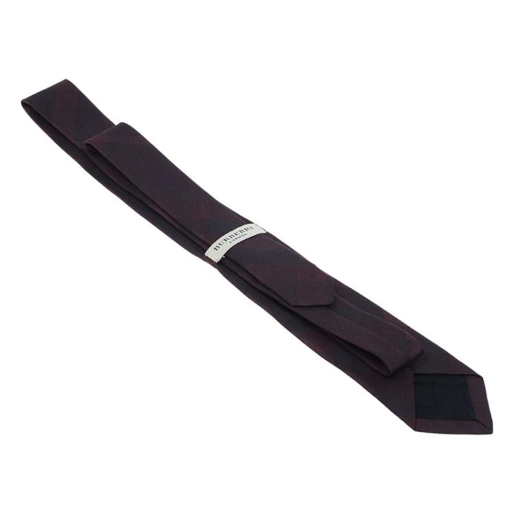 Pre Owned Burberry Burgundy Nova Check Silk Tie