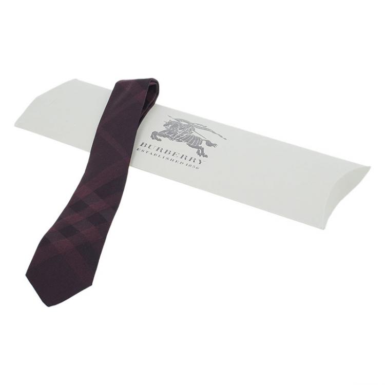 Pre Owned Burberry Burgundy Nova Check Silk Tie