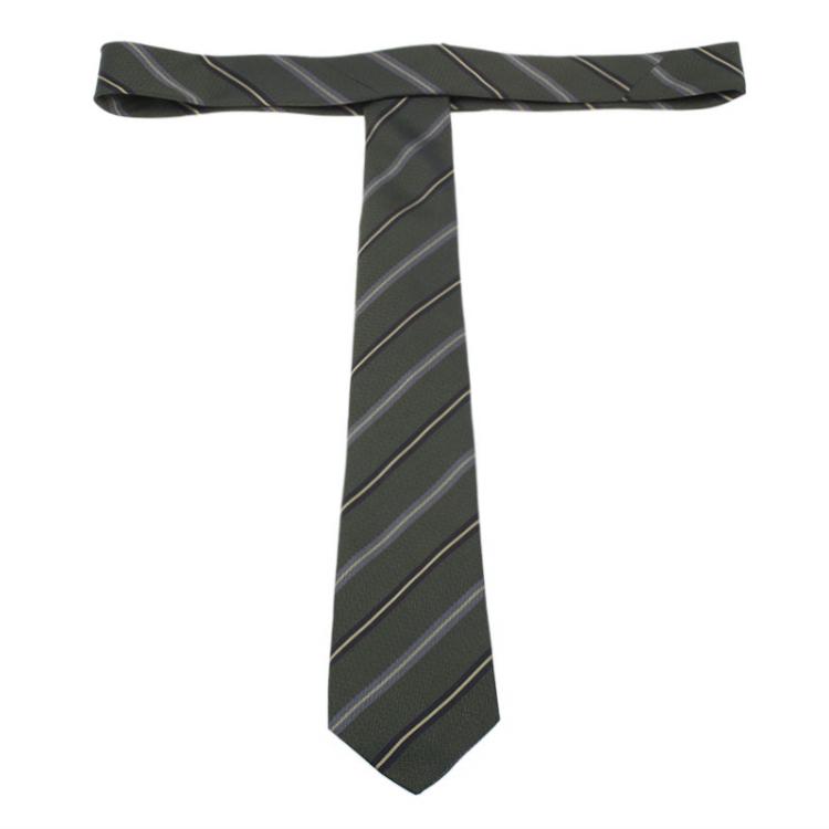 Pre Owned Burberry Olive Green Striped Silk Tie