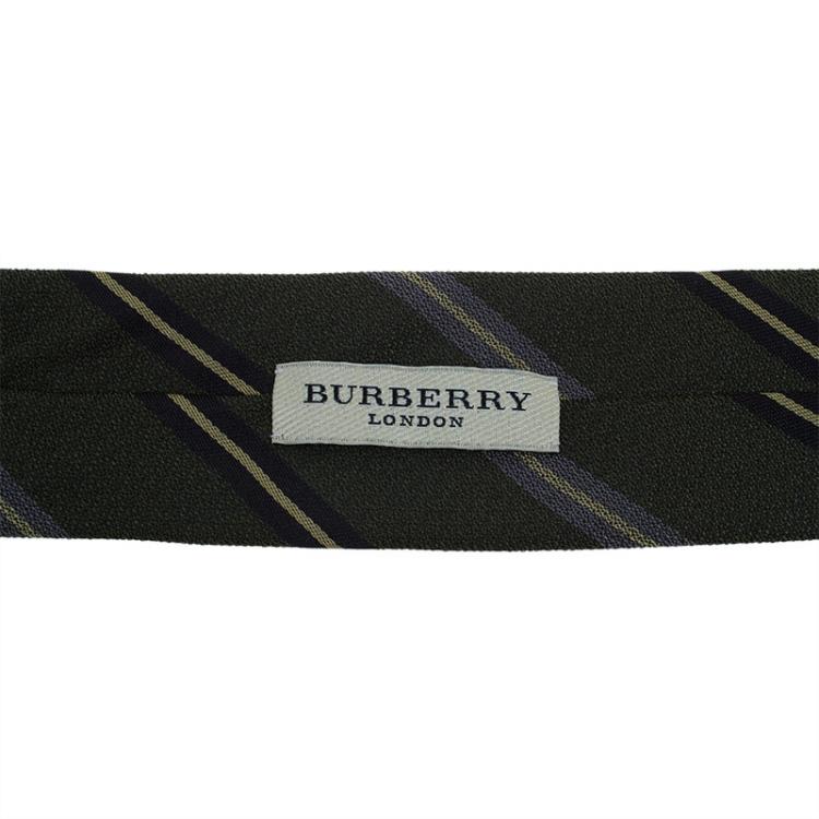 Pre Owned Burberry Olive Green Striped Silk Tie