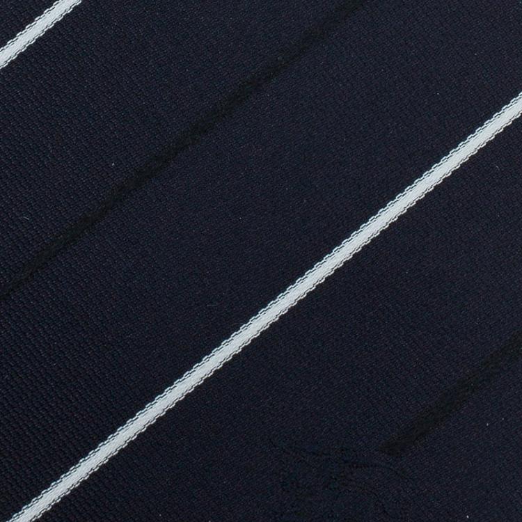 Pre Owned Burberry Navy Blue and White Striped Silk Tie