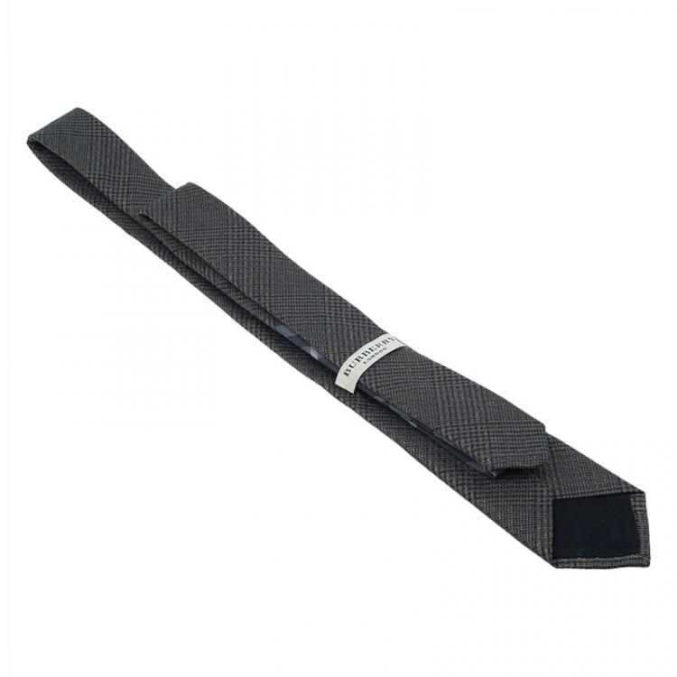 Pre Owned Burberry Green and Grey Check Silk Tie
