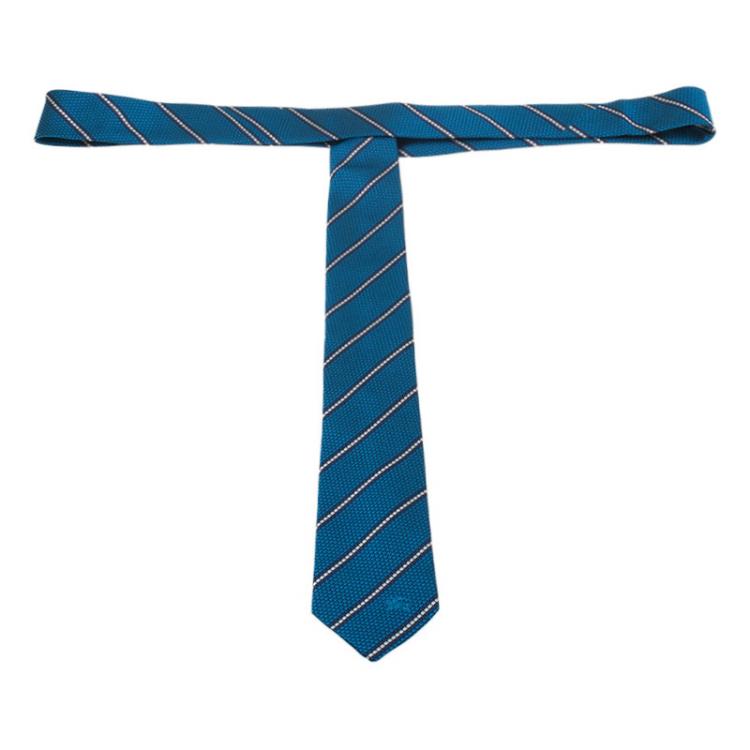 Pre Owned Burberry Blue Striped Silk Tie