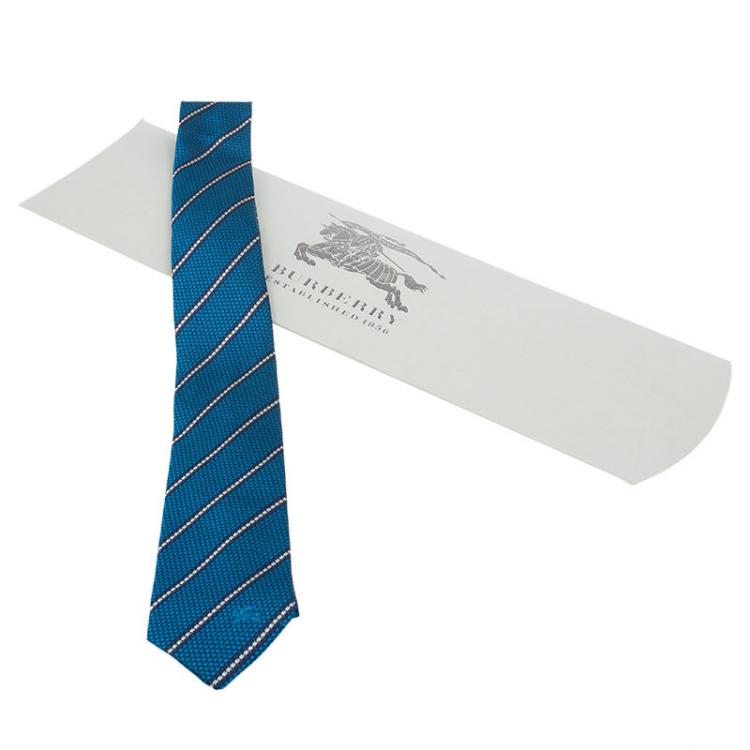 Pre Owned Burberry Blue Striped Silk Tie