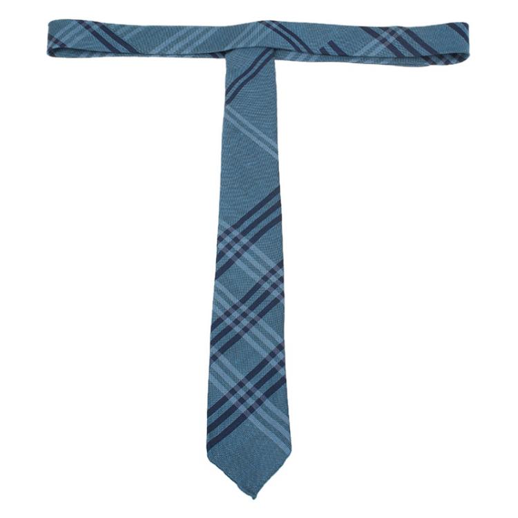 Pre Owned Burberry Grey Novacheck Linen and Silk Tie