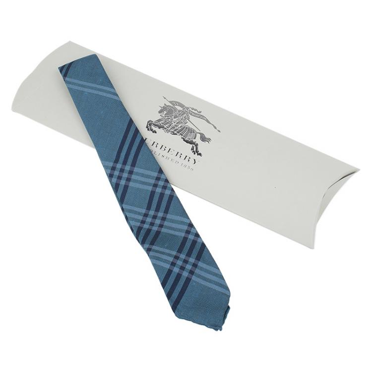 Pre Owned Burberry Grey Novacheck Linen and Silk Tie