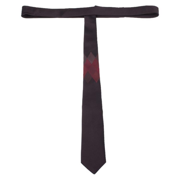 Pre Owned Burberry Burgundy Silk Diamond Pattern Tie