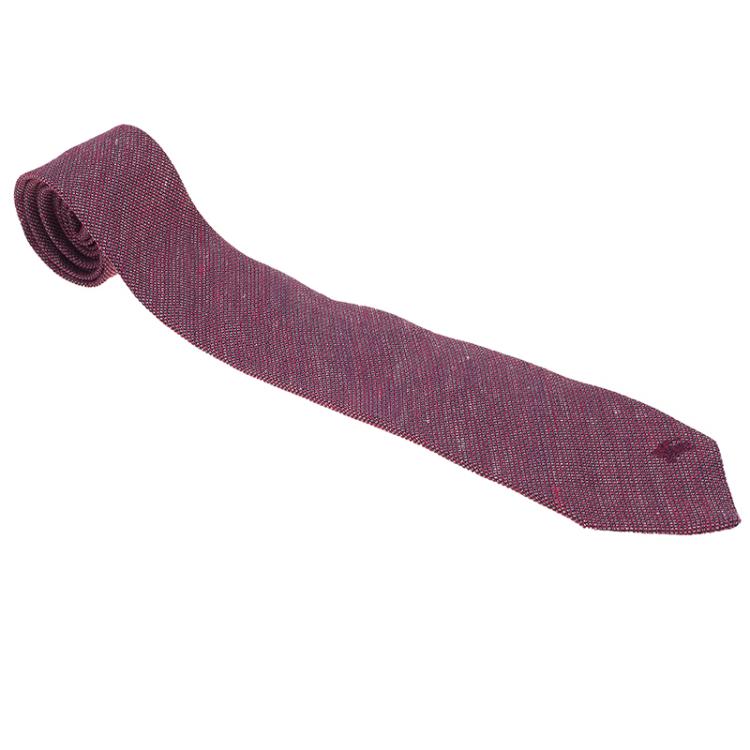Pre Owned Burberry Maroon Silk and Linen Blend Tie