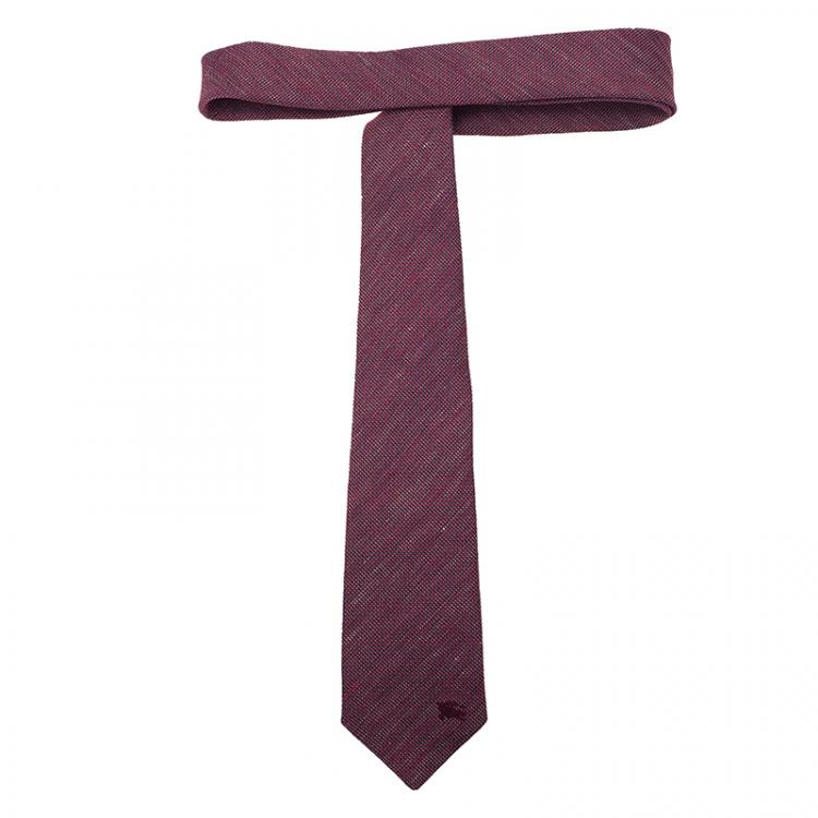 Pre Owned Burberry Maroon Silk and Linen Blend Tie
