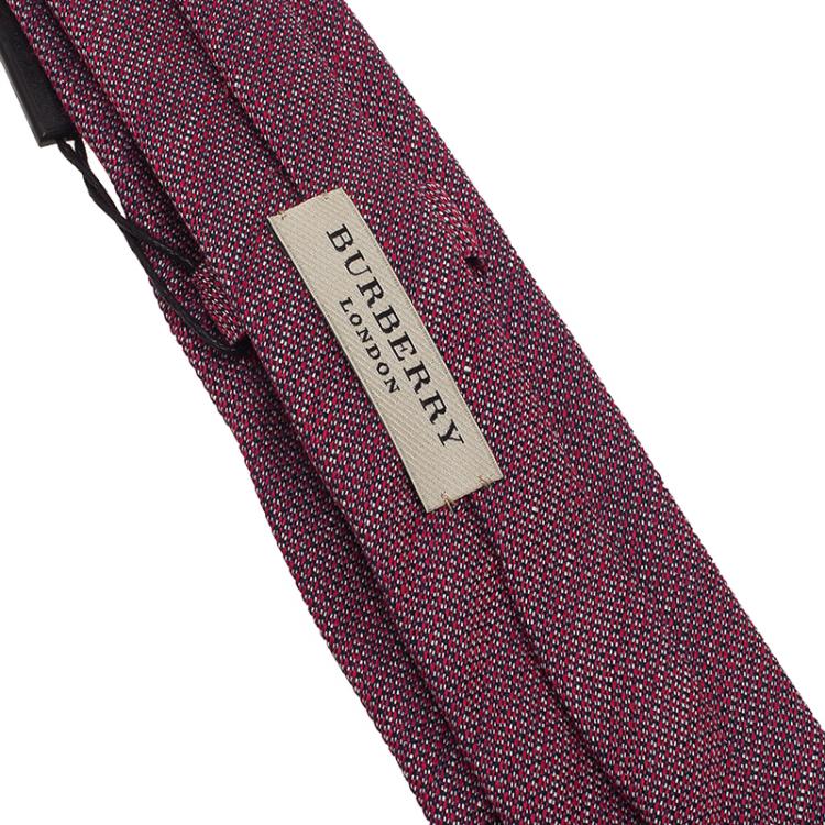 Pre Owned Burberry Maroon Silk and Linen Blend Tie