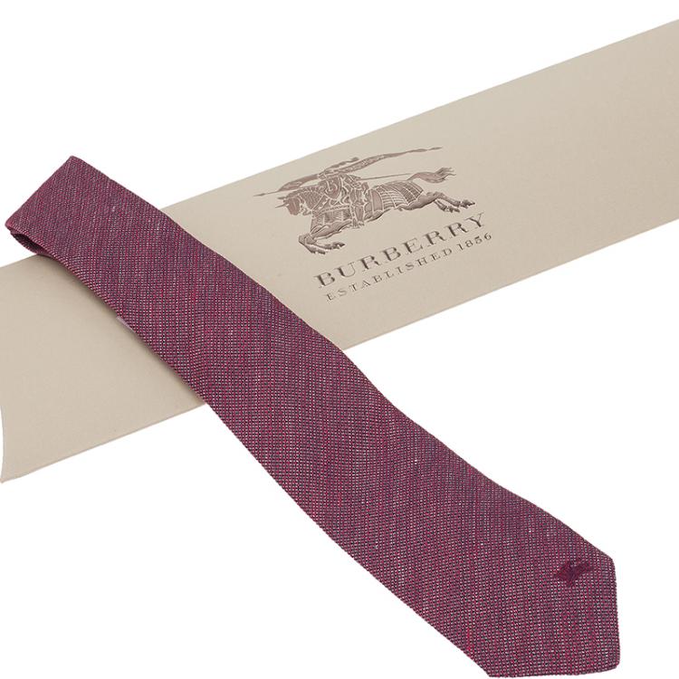 Pre Owned Burberry Maroon Silk and Linen Blend Tie