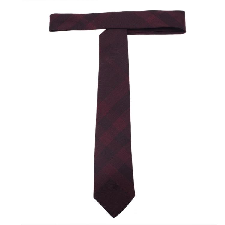 Pre Owned Burberry Red Nova Check Silk and Wool Blend Tie