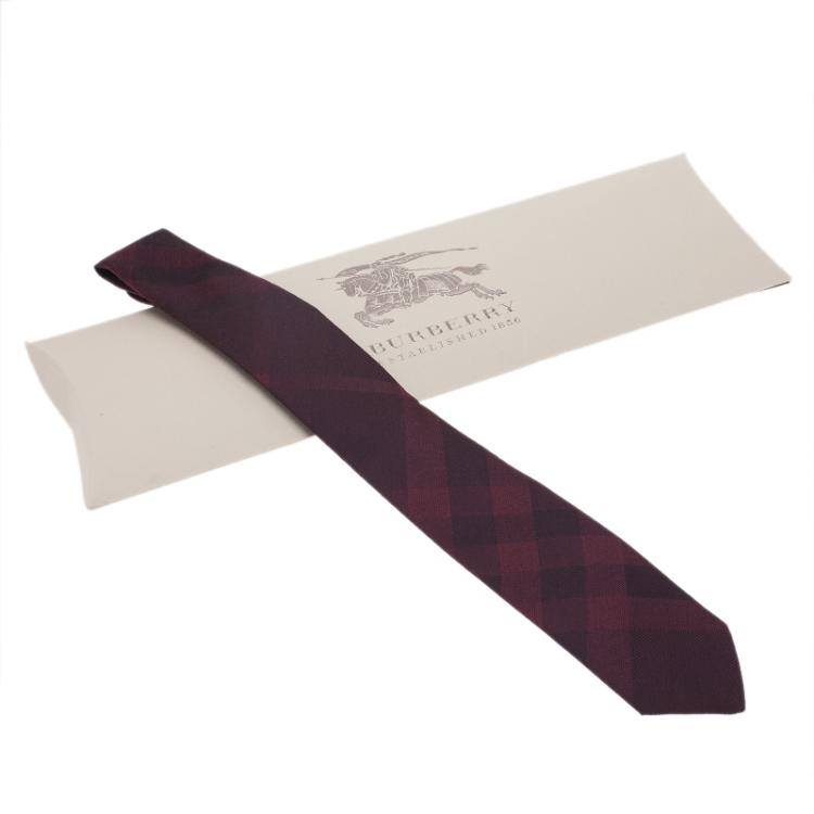 Pre Owned Burberry Red Nova Check Silk and Wool Blend Tie