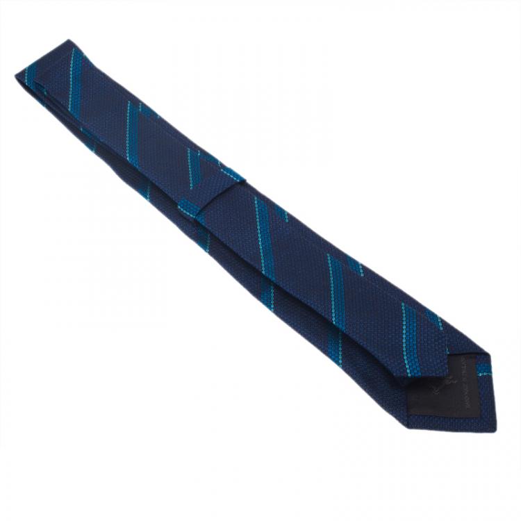 Pre Owned Burberry Blue Striped Silk Tie