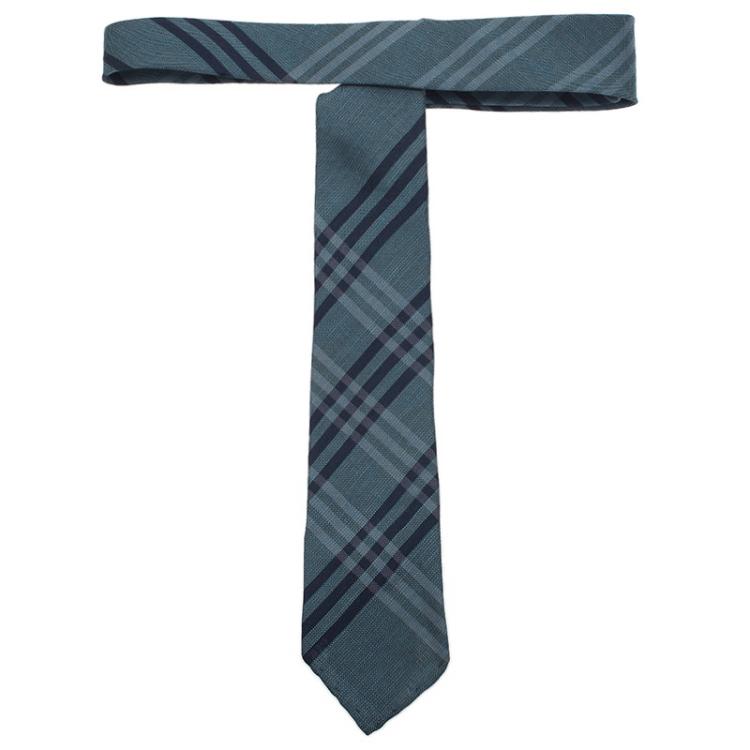 Pre Owned Burberry Blue Nova Check Silk Tie 