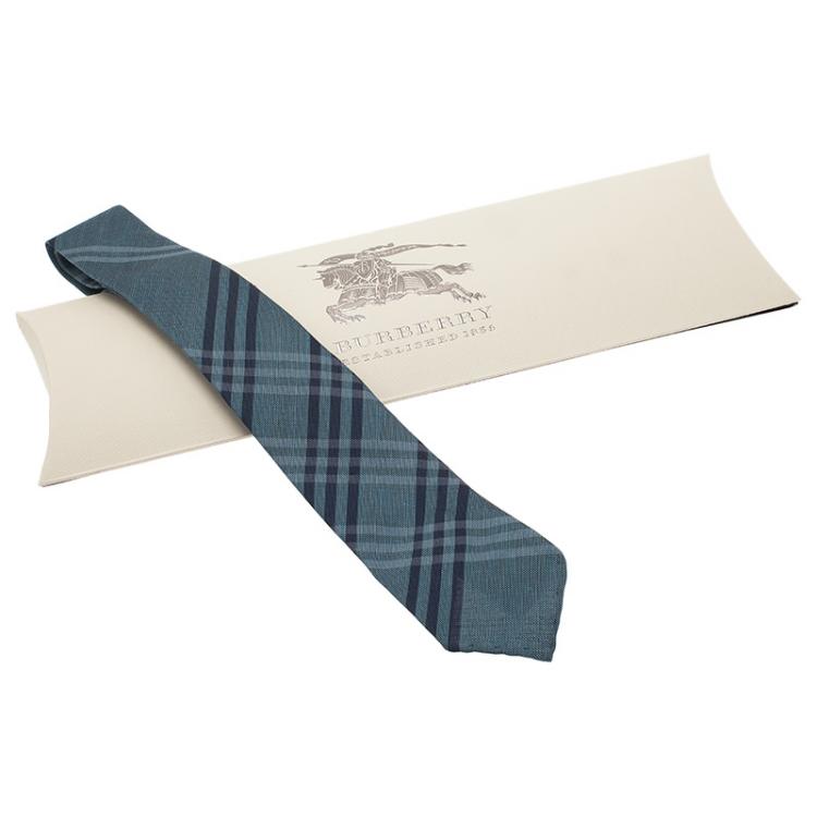 Pre Owned Burberry Blue Nova Check Silk Tie 