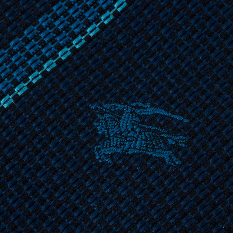 Pre Owned Burberry Blue Two Tone Striped Silk Tie