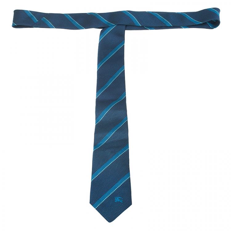 Pre Owned Burberry Blue Two Tone Striped Silk Tie