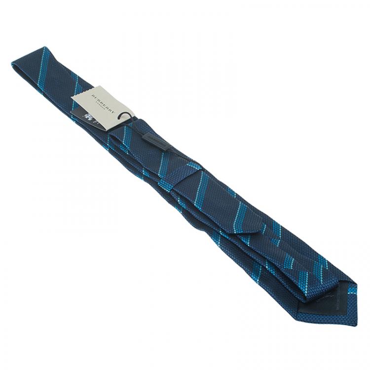 Pre Owned Burberry Blue Two Tone Striped Silk Tie