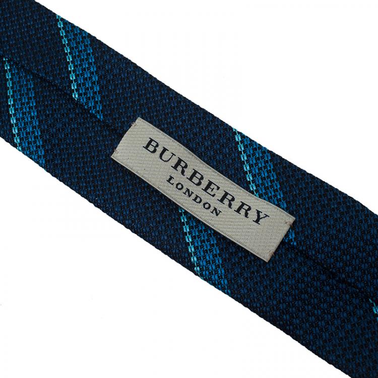 Pre Owned Burberry Blue Two Tone Striped Silk Tie