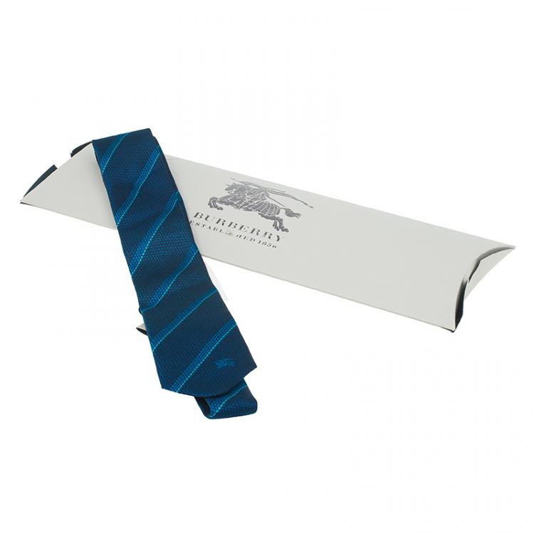 Pre Owned Burberry Blue Two Tone Striped Silk Tie