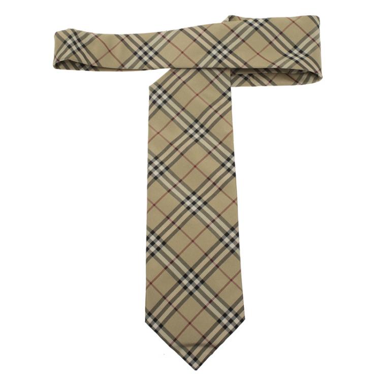 Pre Owned Burberry Beige Novacheck Silk Tie