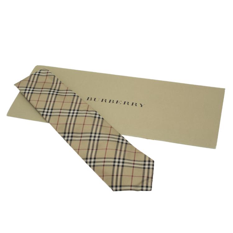 Pre Owned Burberry Beige Novacheck Silk Tie