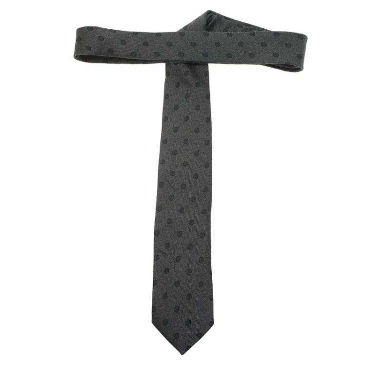 Pre Owned Burberry Grey Polka Dot Silk Tie