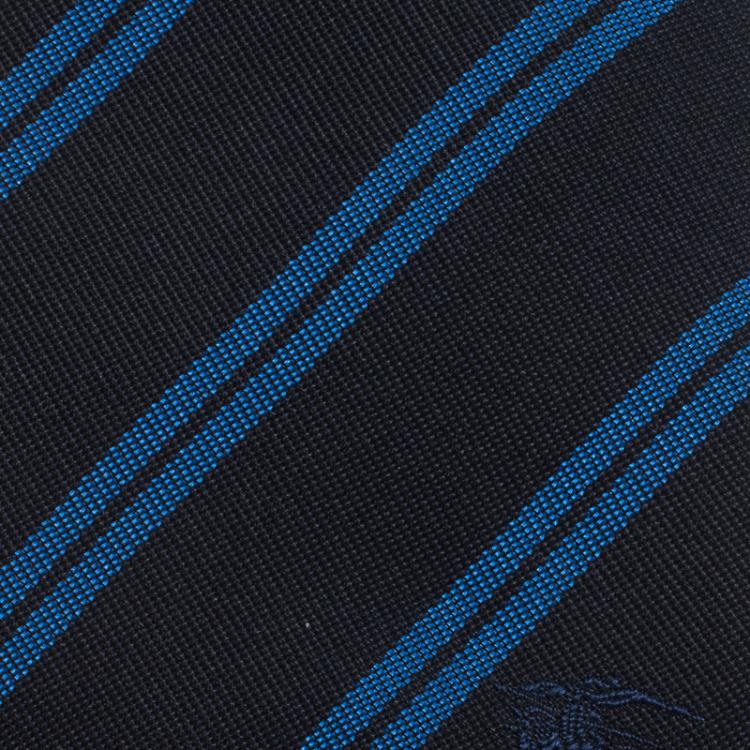 Pre Owned Burberry Navy Blue Striped Silk Tie