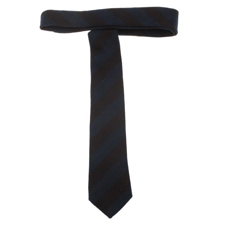 Pre Owned Burberry Blue and Brown Striped Wool and Silk Tie
